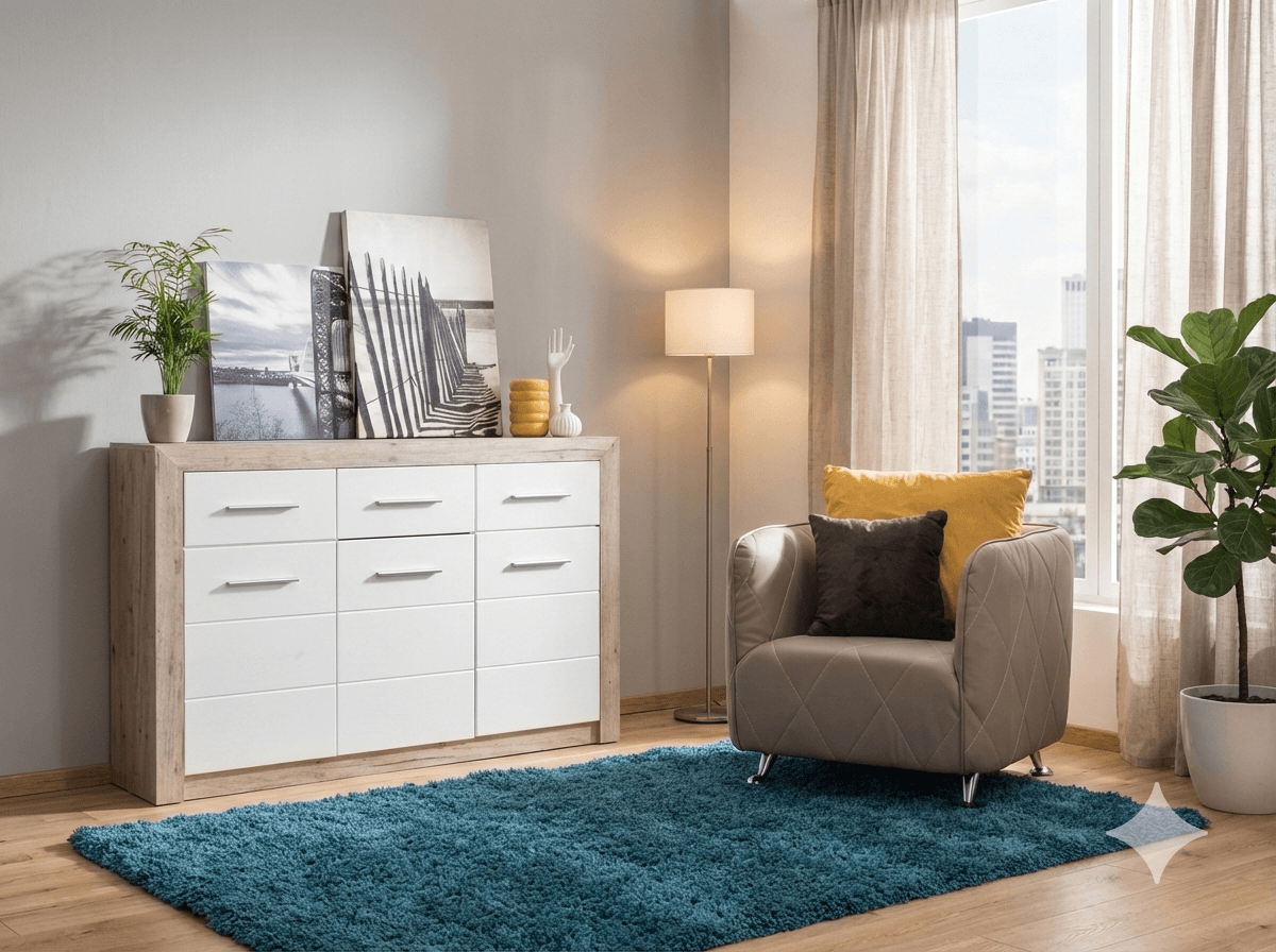 Cabinet 3 Doors 3 Drawers White High Gloss