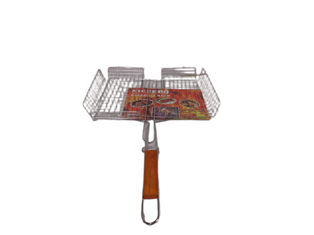 Metal Bbq Plate For Meat W Wood Handle43*32*66 W Handle Silver