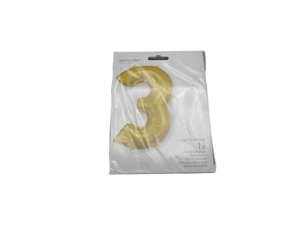 Balloon Large Number 3 Gold Foil N34 Packaged 53 Cm X 88 Cm