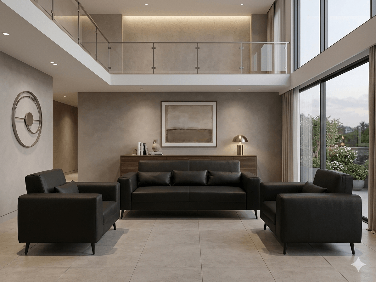 Office Sofa Set 3+1+1 K-D With 5 Pillow Black