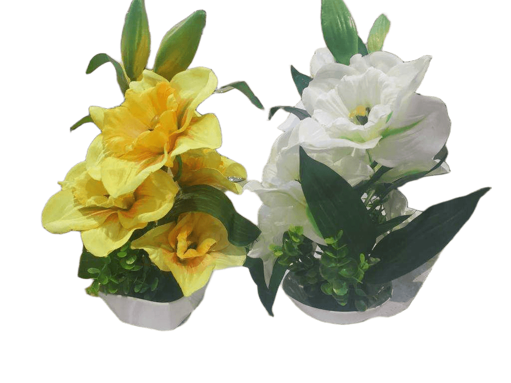 Artificial Flower 2 Assorted White Ceramic Pot H43cmwhite Yellow