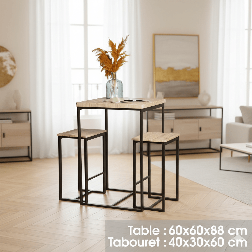 High Table Dock - With 2 Stools Table:60x60xh88cm Et Tabouret:40x30x60cm