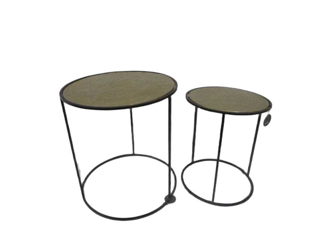 Table Iron Side Table With Hammer Finish Gold Set Of 2 Pcs (33x33x40cms + 43x43x46cms)