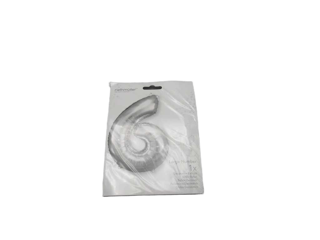 Balloon Large Number 6 Silver Foil N34 Packaged 55 Cm X 88 C
