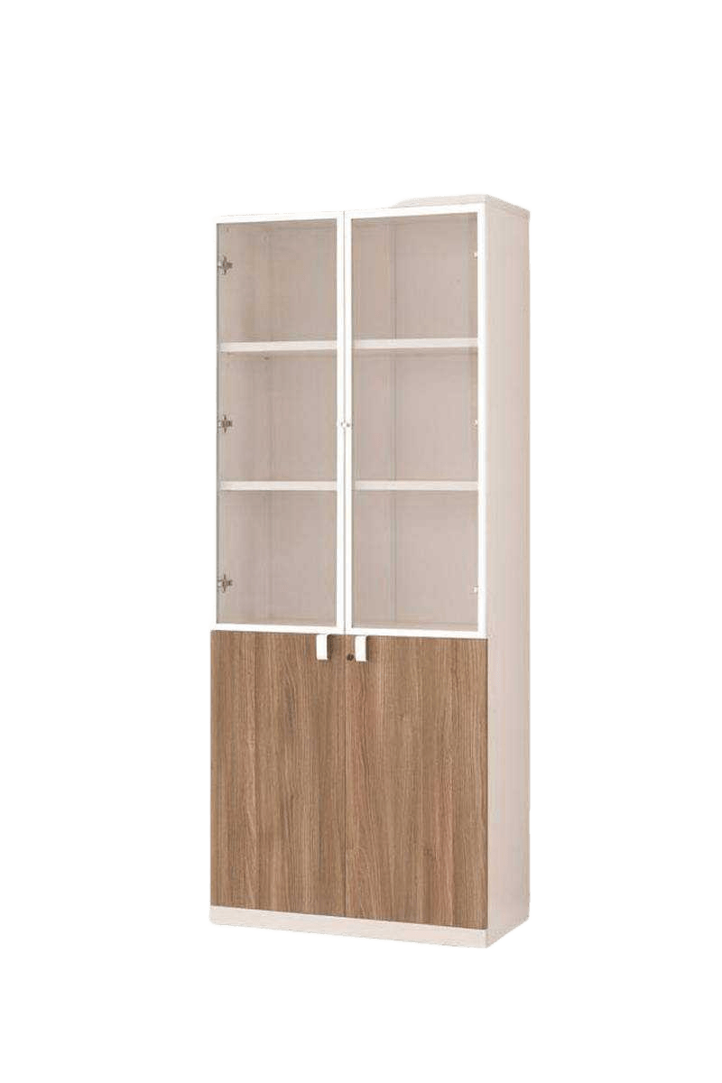 Office Cabinet 2 Doors 2 Glass 80x40x200 Cm Clr Light Walnut+soft White Ref 24b205 /3cl