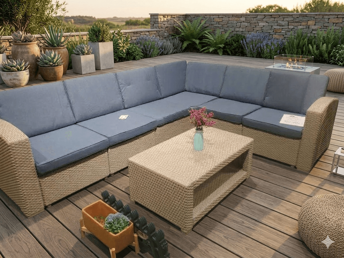 Outdoor Corner Sofaratten:grey Cushion: A15708 Blue206*262*71*75