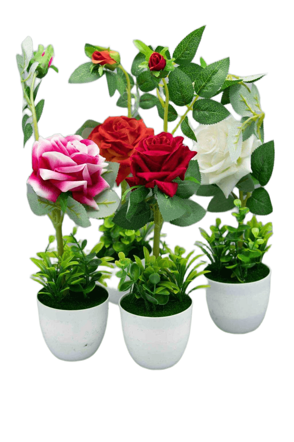 Artificial Flower 4 Assorted White Plastic Poth35cmred White Rose Orange Red