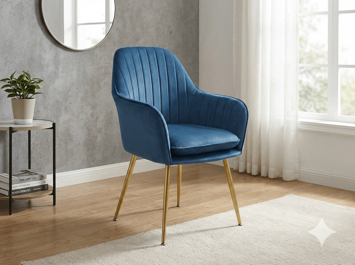 Armchair Blue With Gold Legs 58*45*8565 1cl=