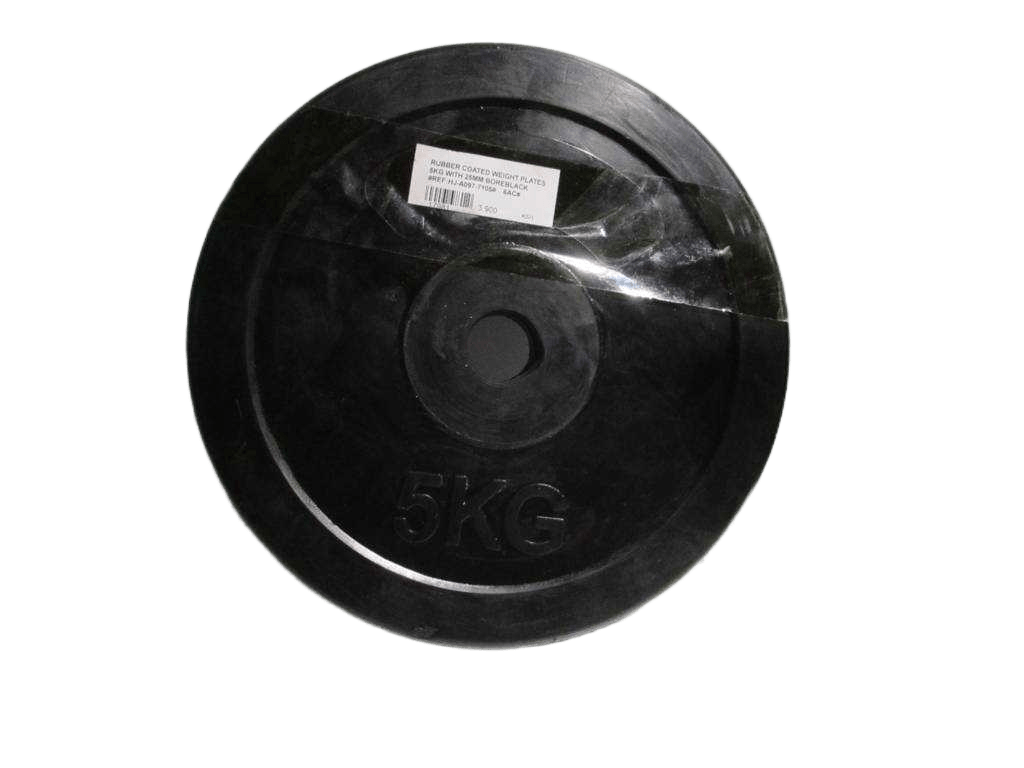 Plate Rubber Coated Weight 5kg With 25mm Bore Black