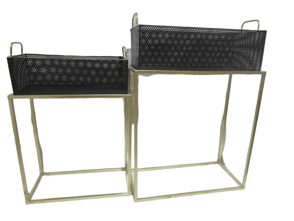 Flowerpot Set Of 2 Metal W Gold Shelf L:6 L:55x25x78cm S:45x22x65cm Pot:black Support: Gold 1cl=