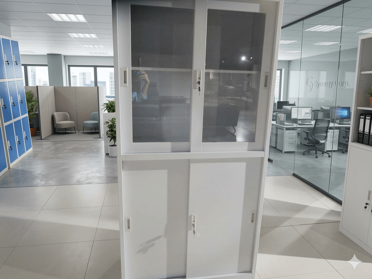 Cabinet Sliding Door 2 Glass Door+2 Iron Door (Frame 0.6mm, Shelf 0.5mm)