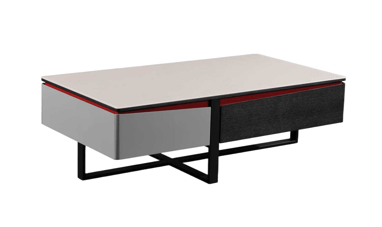 Coffee Table Mdf+wood Veneer, Metal+glasskhaki+black+red