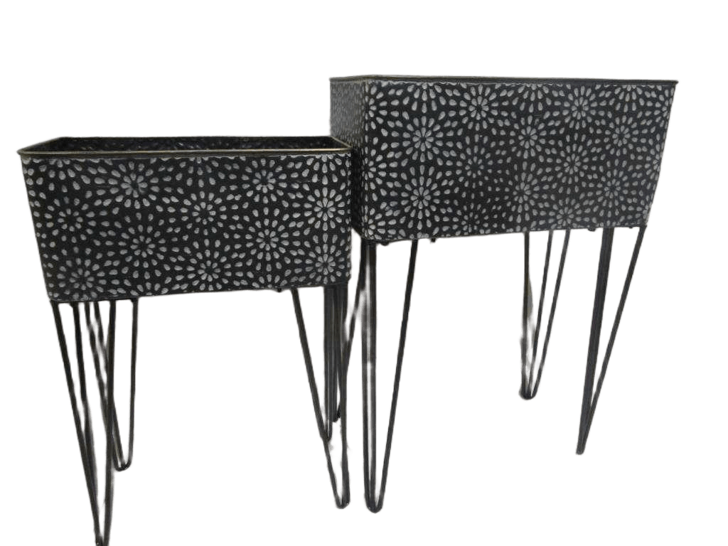 Flowerpot Set Of 2 Metal W Black Metal Shelf 1cl=