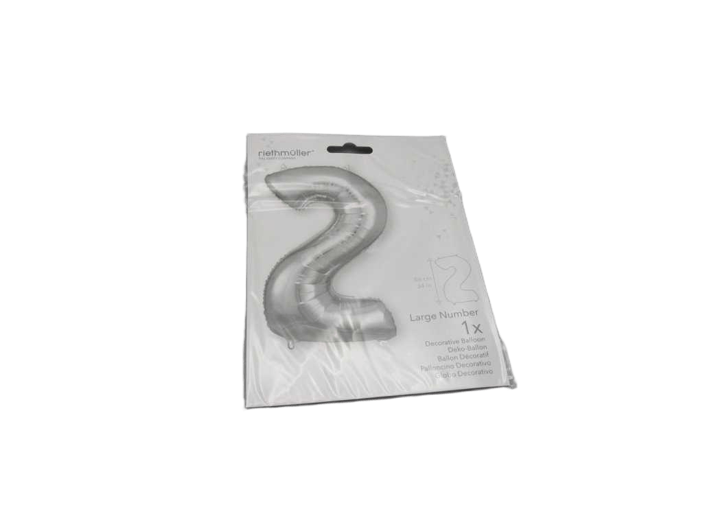 Balloon Large Number 2 Silver Foil N34 Packaged 50 Cm X 88 C