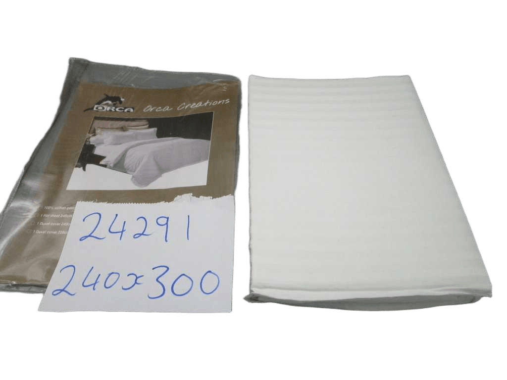 Flatsheet 240*300 + 2pillowcase 50*70+2,5cm Shan+13cm Flap Design 1cm Strip T200(Before Washing Size) 100% Cotton 110x90 200fils Percale