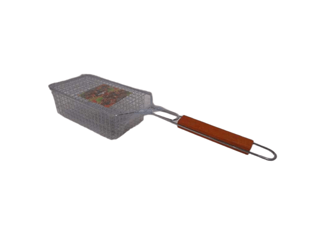 Metal Bbq Plate For Fish W Wood Handle38*37*65 W Handle Silver