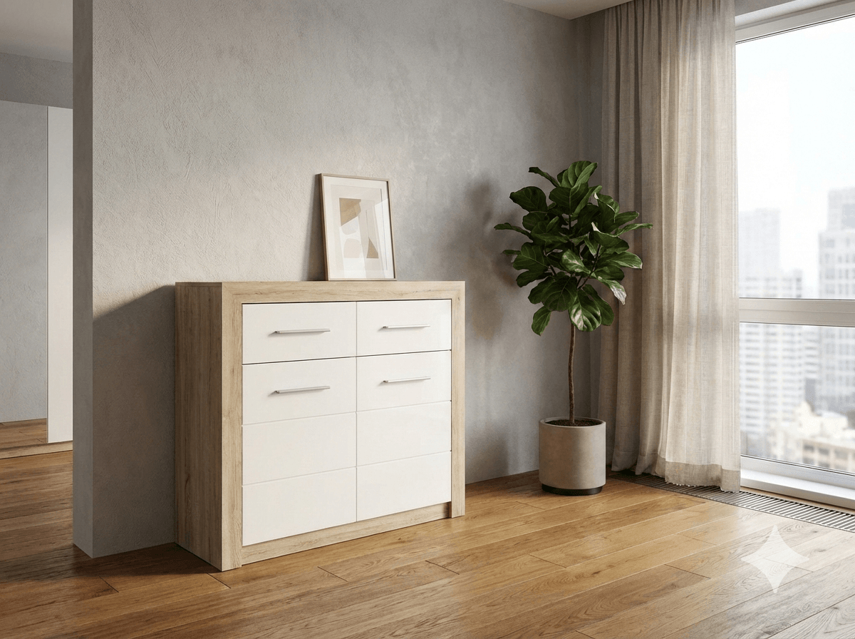 Cabinet 2 Doors 2 Drawers White High Gloss