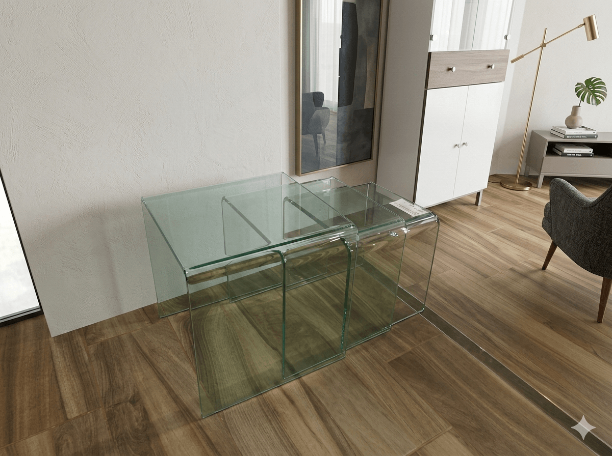 Table Set Of 3 End Transparancy42x42x42 38x38x38 34x34x34