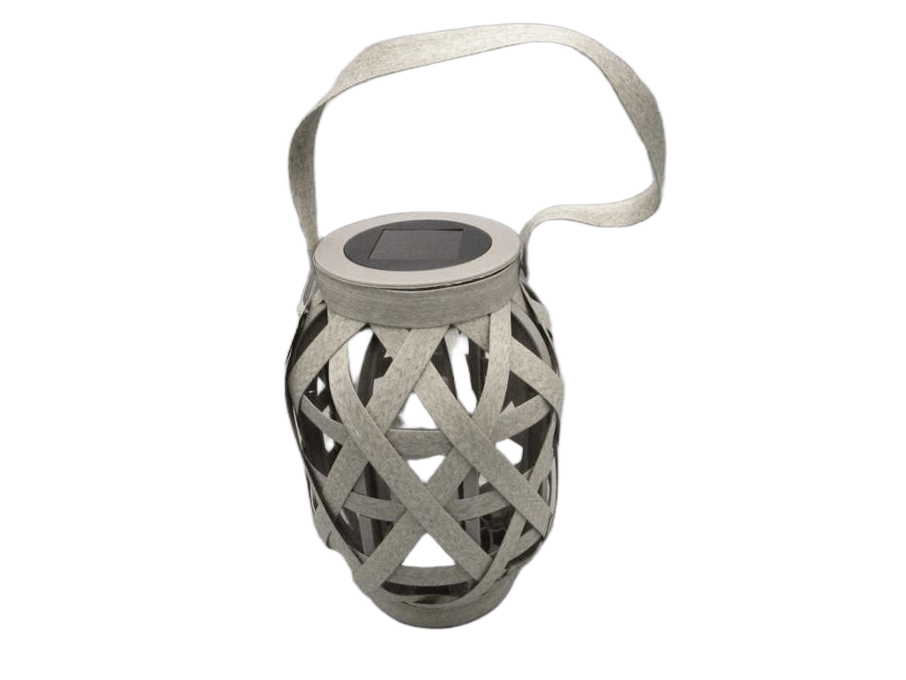 Lantern Solar Grey Rattan Led