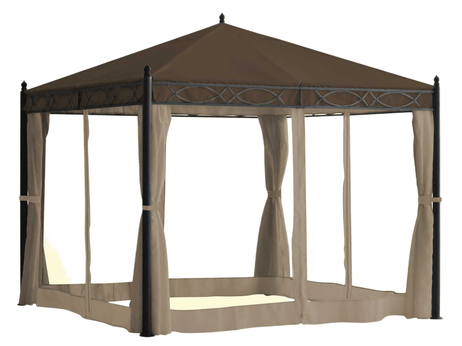 Metal Gazebo 3x3x2.7m Coffee And Beigesteel Tube And Polyester Cover