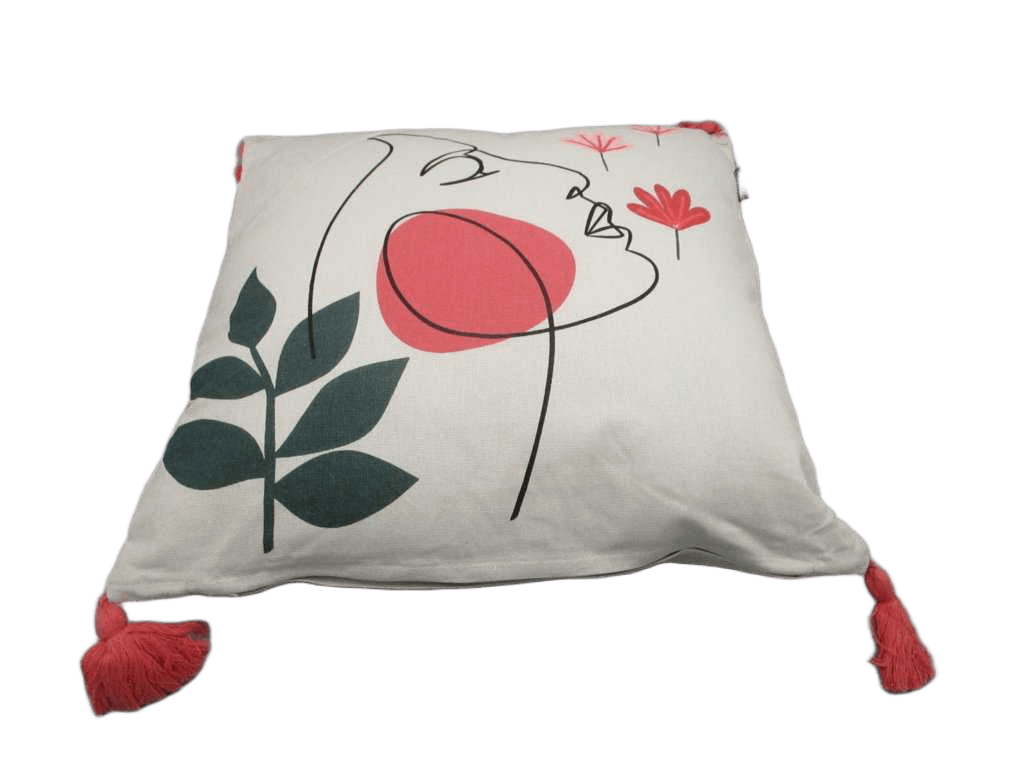 Cushion Vac. Remov. Pompom Cover 45 X 45 Cm Printed Cotton Marisol