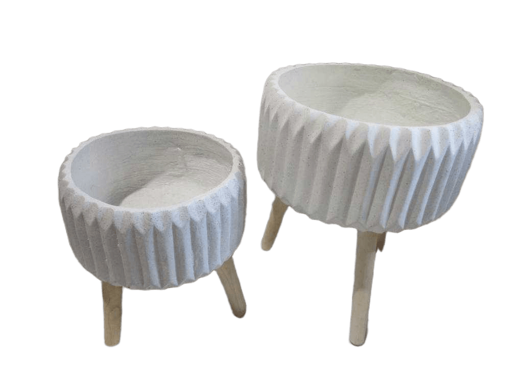 Flower Pot Set Of 2 W Wood Shelf Without Flower White 1cl=