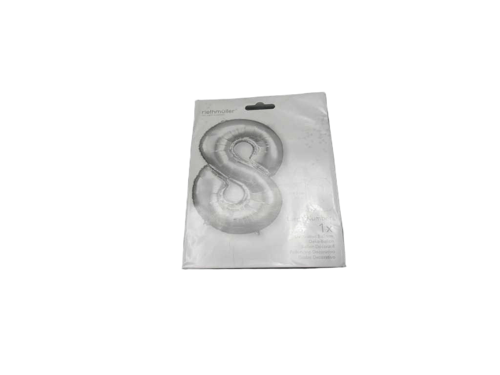 Balloon Large Number 8 Silver Foil N34 Packaged 53 Cm X 83 C