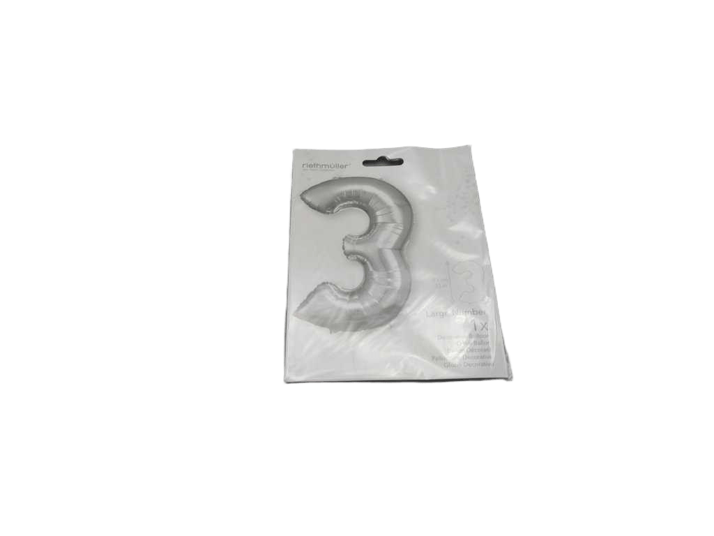 Balloon Large Number 3 Silver Foil N34 Packaged 53 Cm X 88 C