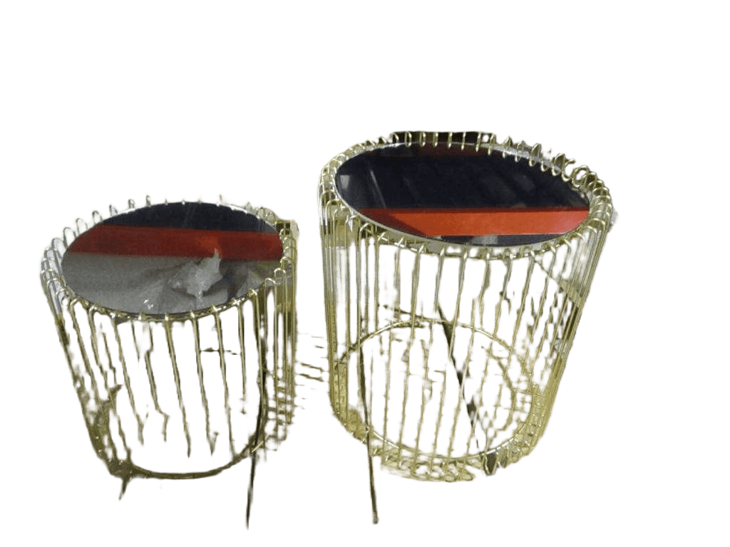 Table Gold Home - Set Of 2 Mirror Diam 46 X H50cm And Diam 38 X H40cm