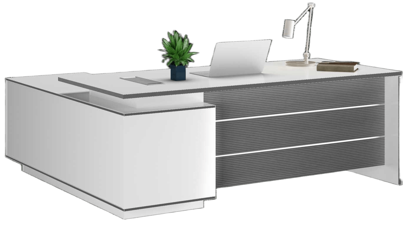 Desk Executive White+grey Stripe1800w*1600d*750h