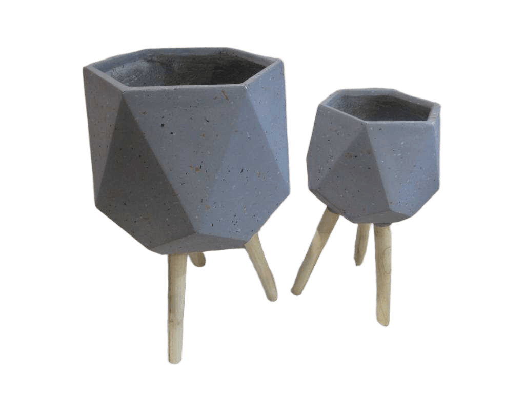 Flower Pot Set Of 3 W Wood Shelf Without Flower L: 34*30*58 24*21*41 Grey 1cl=