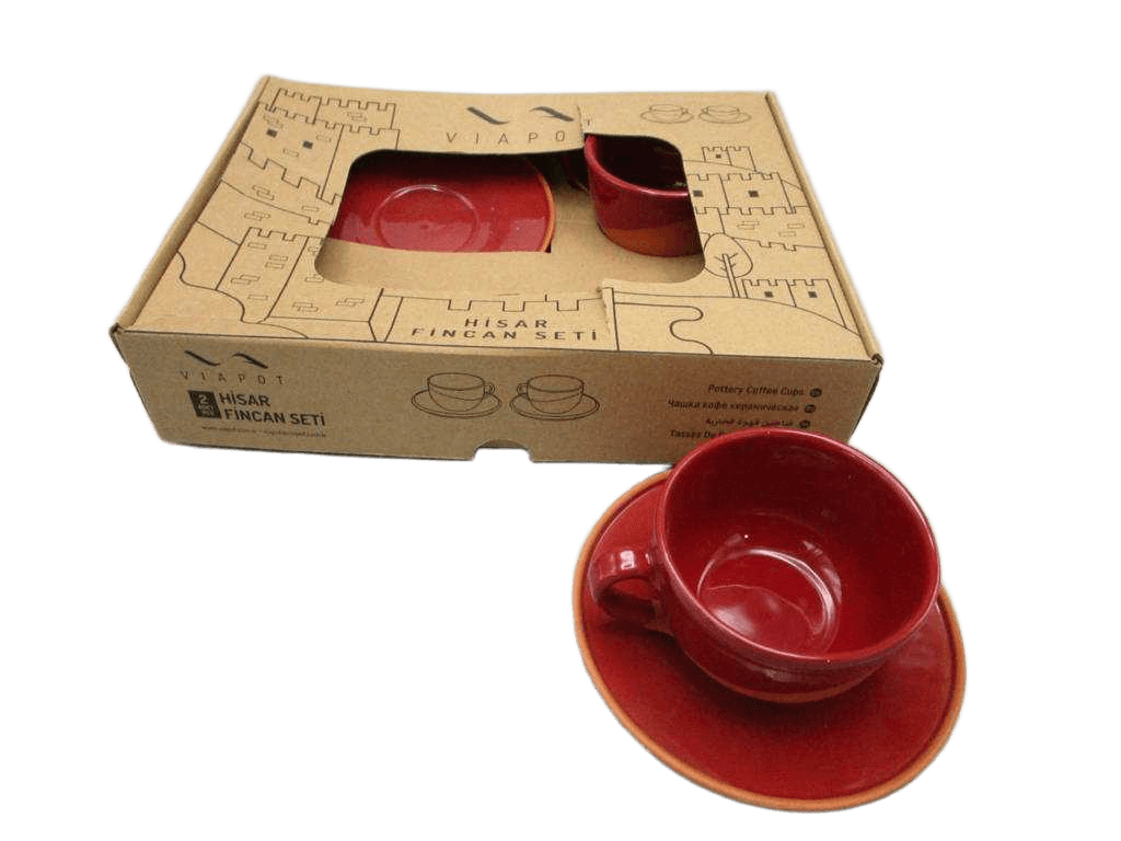 Tea Cup W Saucer, 9*7 Cm, (Inner & Half Outer Color Glazed) Display Tray 2 Pcs Set, Box Burgundy Red 9*7