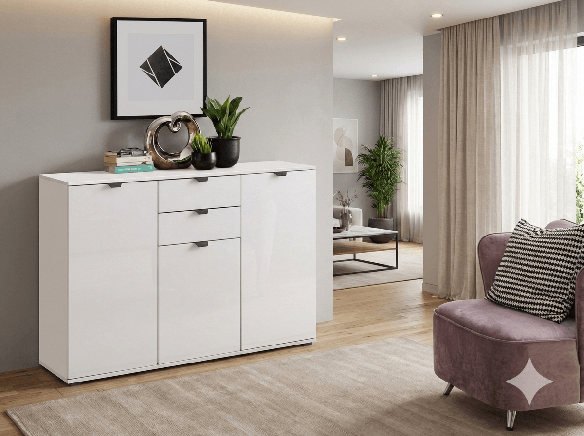 Cabinet 3 Door 2 Drawers Matt White 2c