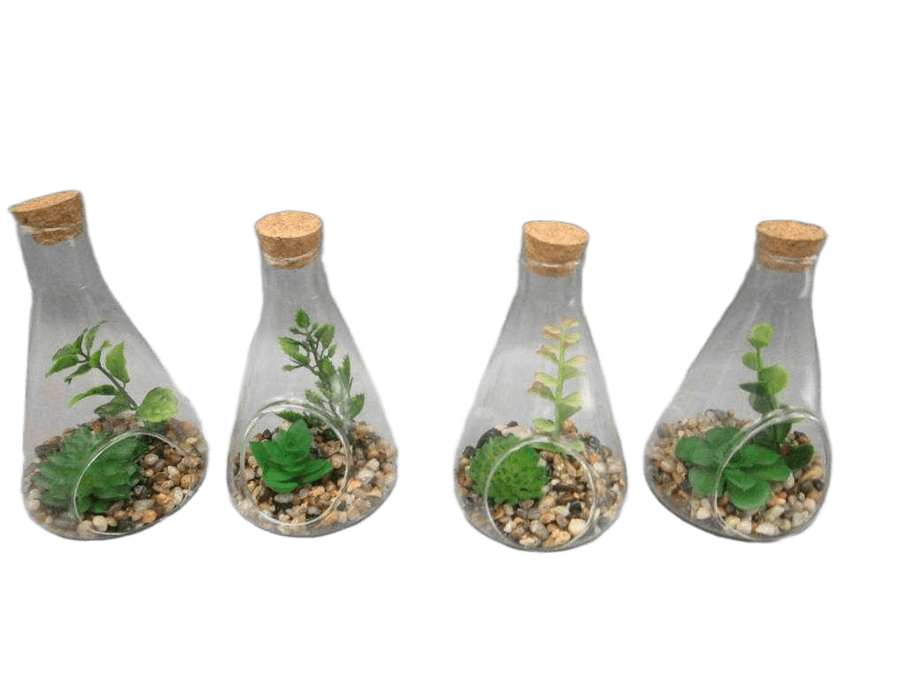 Artificial Plant In Glass 9x14cm 4ass
