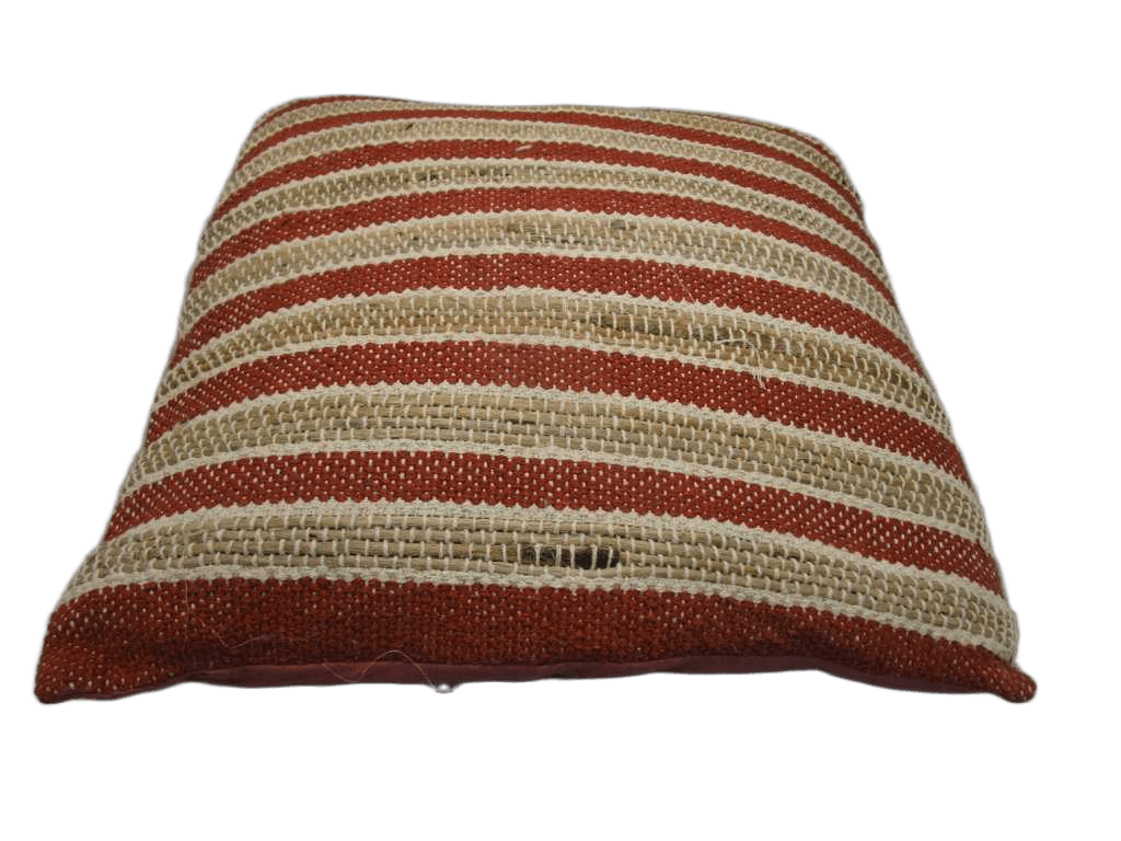 Cushion ; Front In Cotton/Jute Rug Quality. Back In Solid Cotton With Zipper. Vacuum Packed With 400 Gms Polyfill Filler Inside. Cover - Front - 70% Jute, 30% Cotton Back - 100% Cotton Filler - 100% Polyester