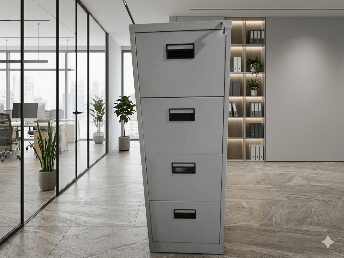 Cabinet Vertical 4 Drawers (With Black Handle And Keys) (0,6mm)