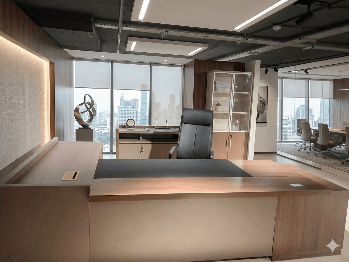 Desk 3.2m Exclusive Tableking Walnut+ Kano Grey Melamine3200*2200*750