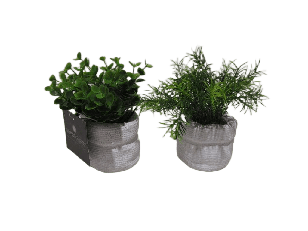 Artificial Green Plant Cement Pot H14