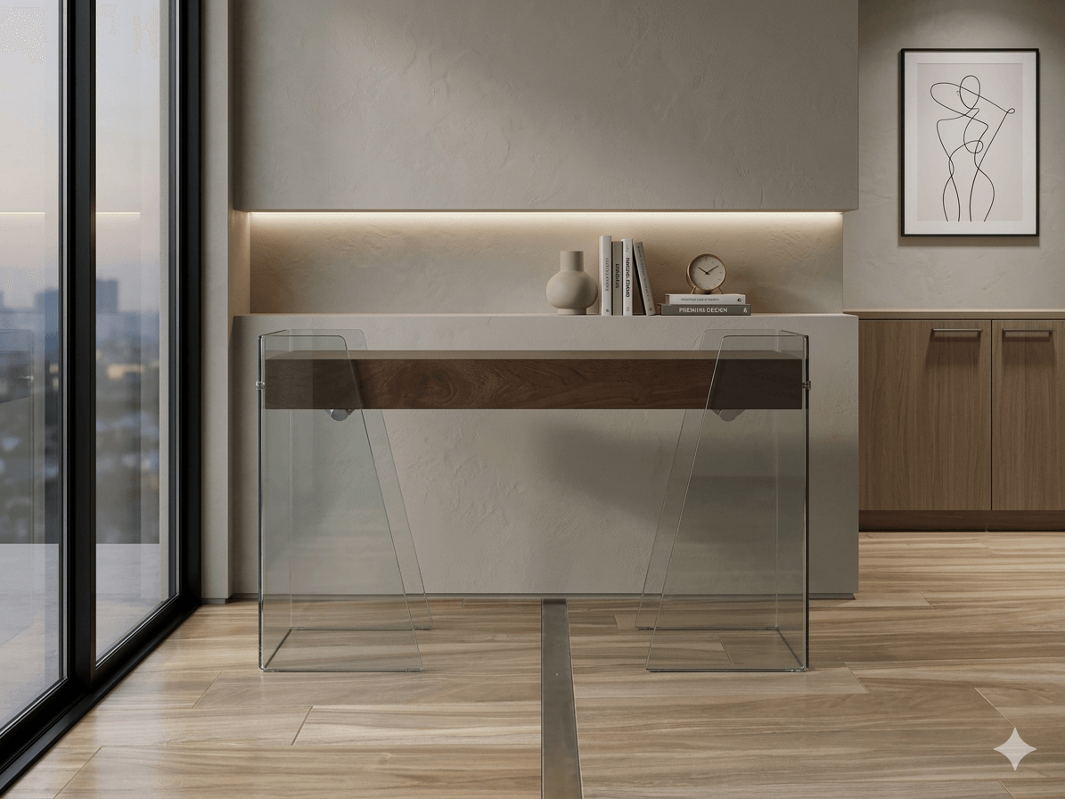 Consol 12mm Clear Hot-Bending Glass+mdf Veneer 120x40x80walnut