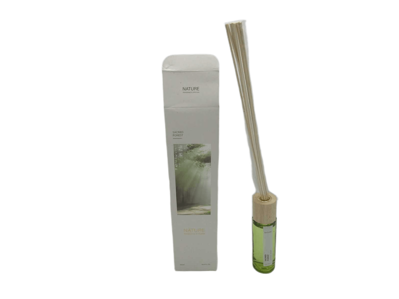 Diffuser 120ml Fragrance Diffuser Sacred Forest Colored Transparent Glass Bottle W/Wooden Lid , Packed In Color Box Green120ml