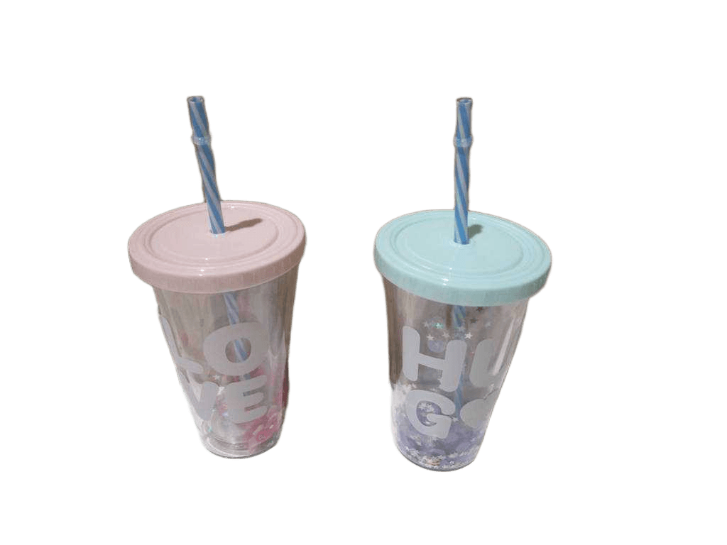 Cup Flat Lid Straw Ps+pp White Box Packing 2cl Ass Pink Green 450ml