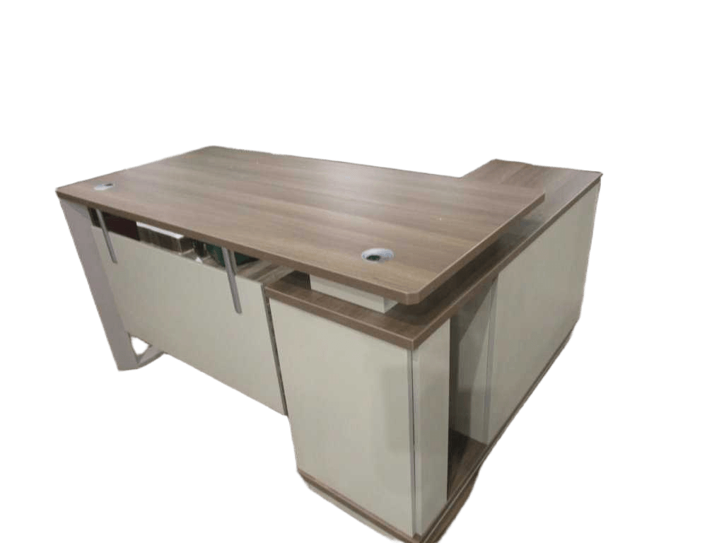 Office Table 140x120x75 Cm + Return Left Side Clr Light Walnut +soft White Ref 24m041r /3cl