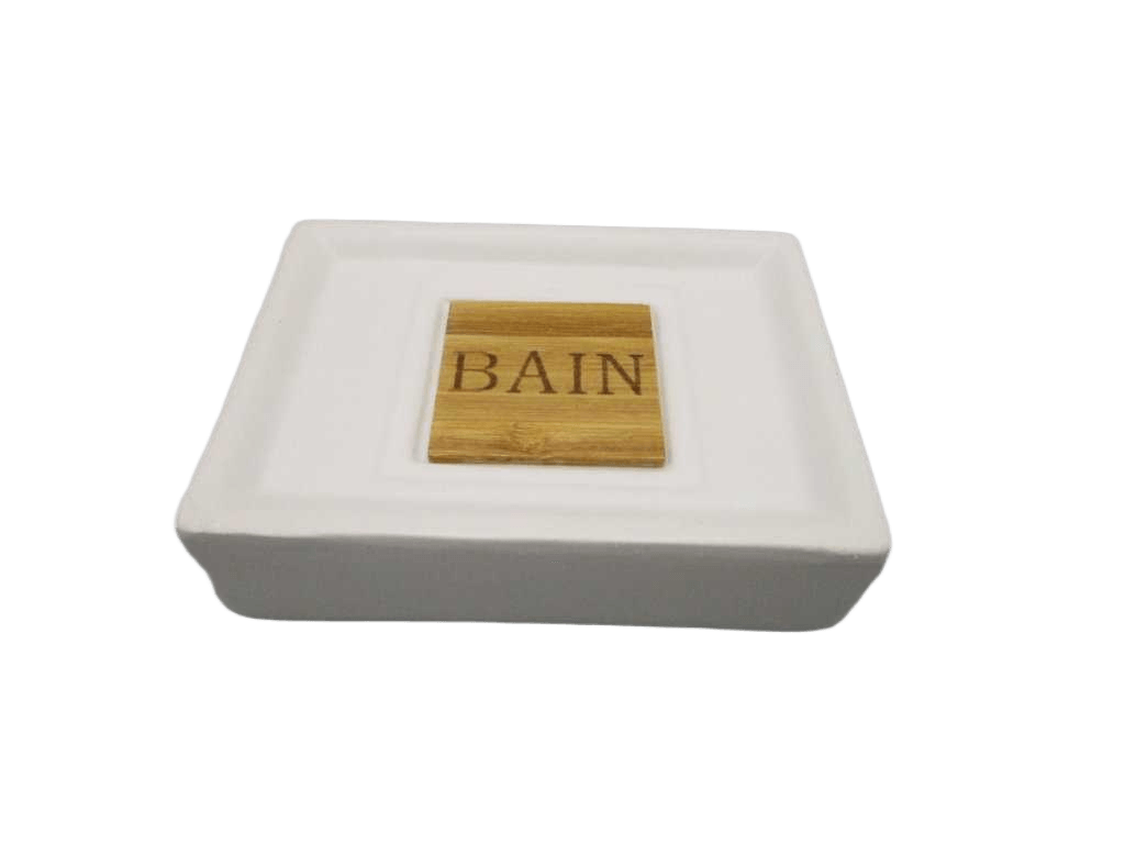 Soap Holder 11.4 X 8.5 X 3 Cm Solid Ceramic+bamboo Cerawood Natural