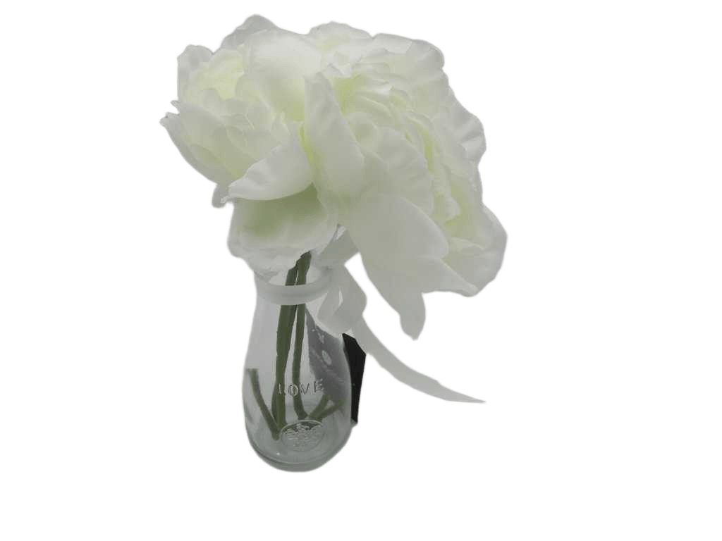 Artificial 3 Peony Glass Vase H25
