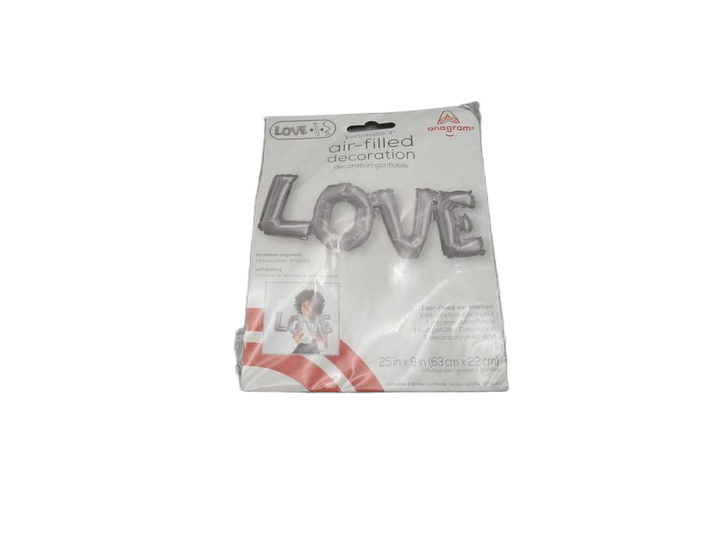 Balloon Supershape Phrase "love" Silver Foil P35 Packaged 63x 22 Cm