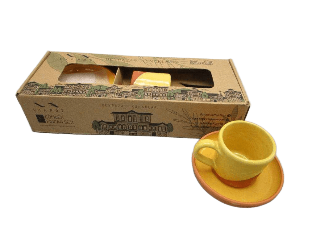 Cup Espresso 6*5 Cm, (Inner & Half Outer Color Glazed), 2 Pcs Set, Box Mustard Yellow 6*5