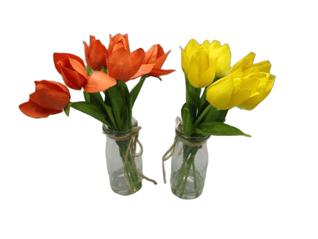 Artificial Tulip In Glass Pot Yell