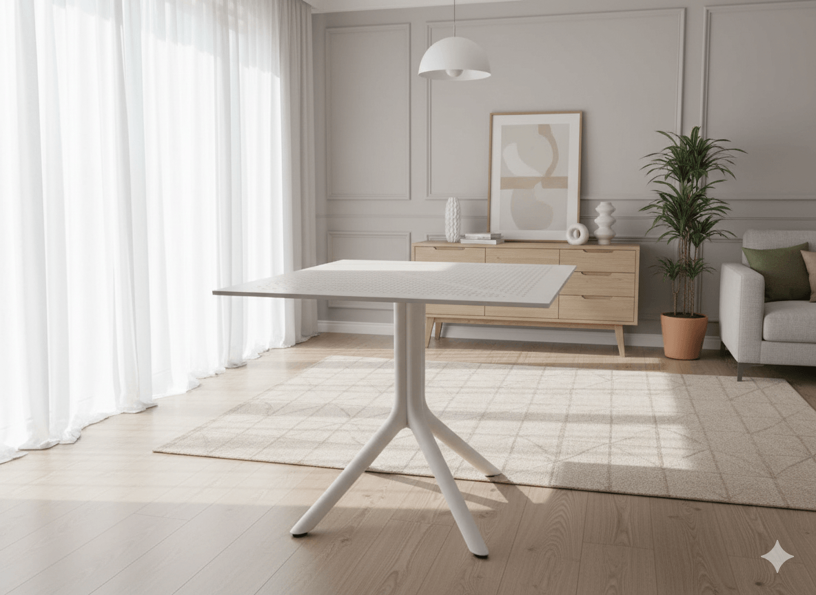 Table Pp Top With Circle Holes, Pp Leg Outdoor Top :6kg Leg:8.8kgwhitel80*w80*h75cm