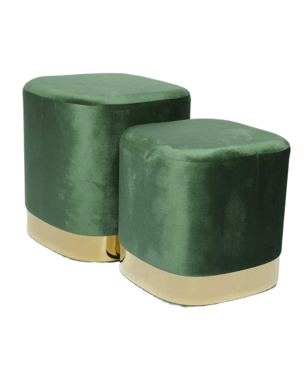 Set Of 2 Pouf, Square Gold Feet Green 39*39*44 34*34*35