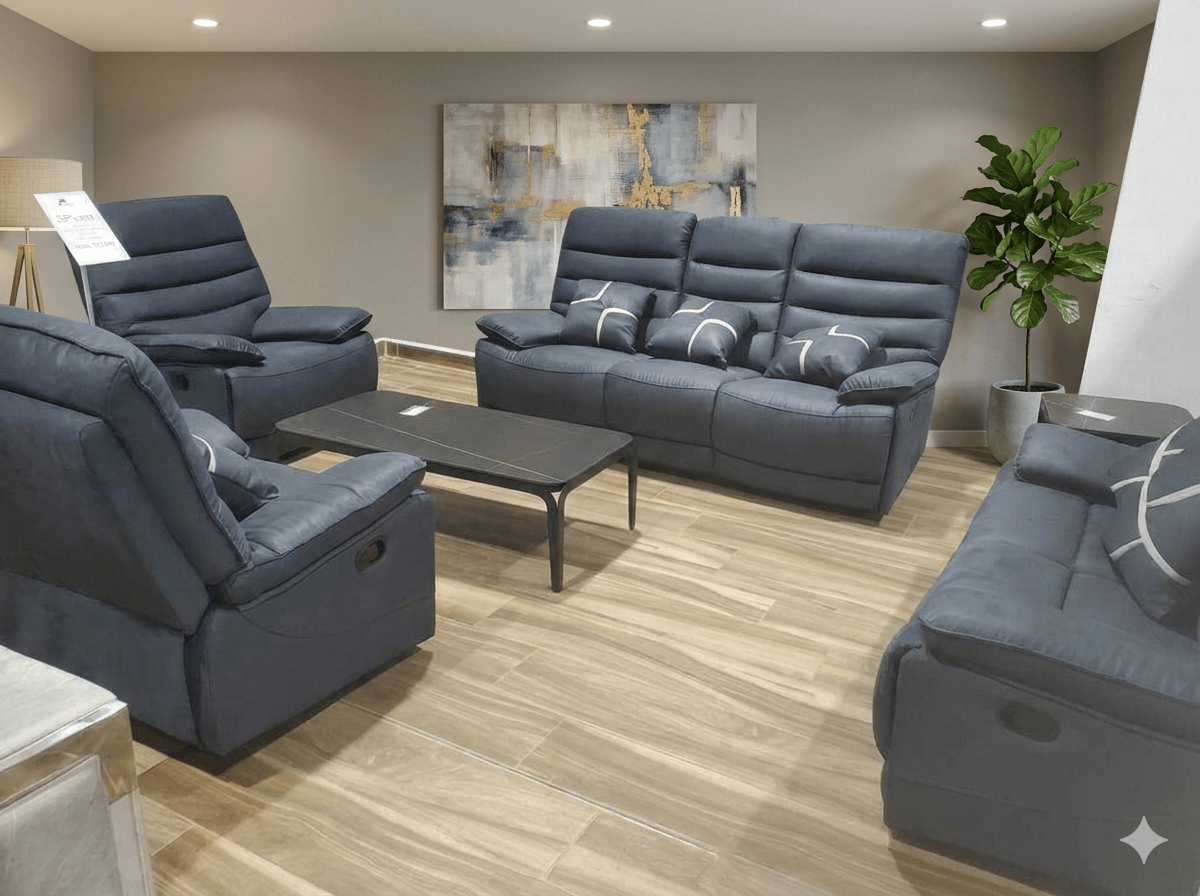 Sofa 3+2+1 Manual Recline With Pillows Clr Blue Ref Yb718